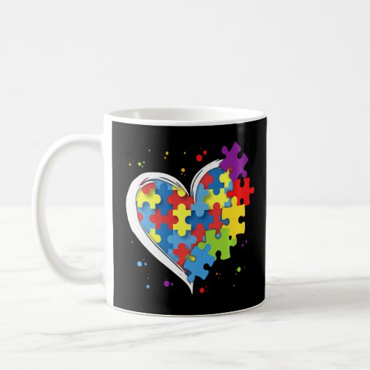 Niedliche Liebe Farbenfrohe Puzzle Piece Herz Auti Kaffeetasse (Links)