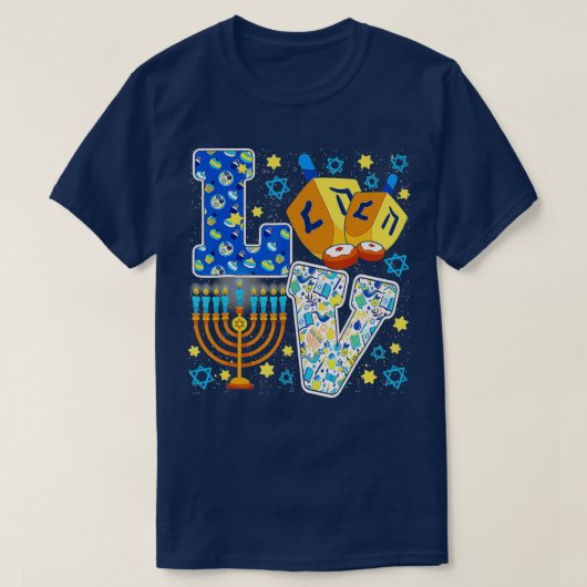 Niedliche LIEBE Hanukkah Dekorationen Dreidel Meno T-Shirt (Design vorne)