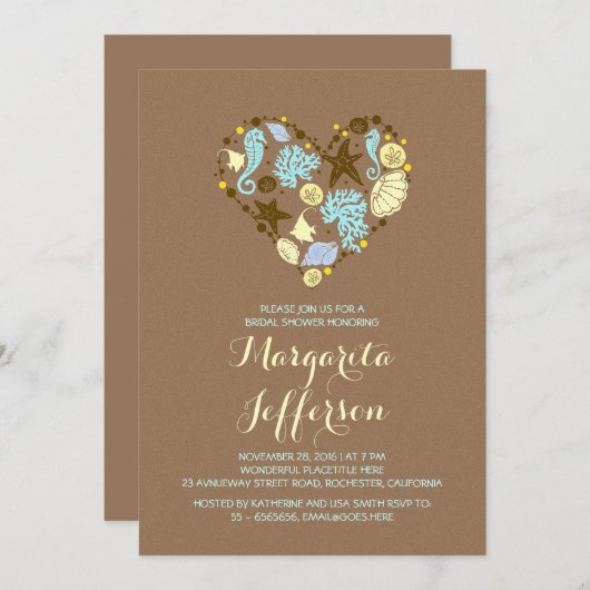 niedliche Liebe Herd Beach Brautparty lädt ein Einladung (Vorne/Hinten)