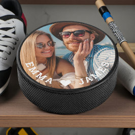 Niedliche Liebe Herz Foto Paare Personalisierte Na Eishockey Puck