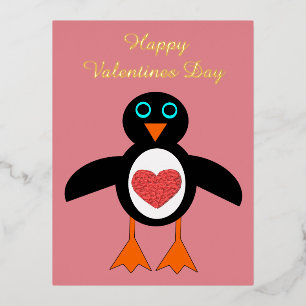 Niedliche Liebe Herzpinguin Custom Valentinstag Folien Feiertagspostkarte