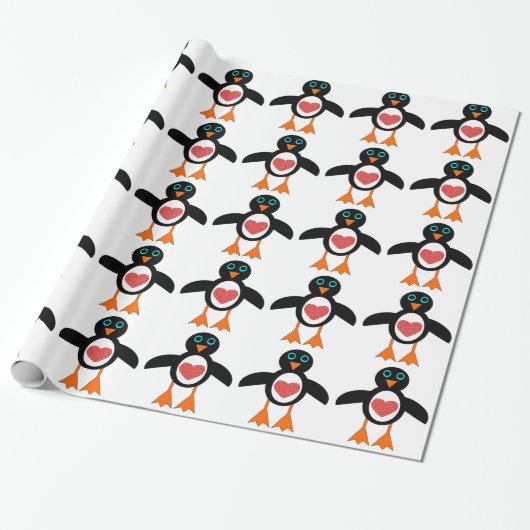 Niedliche Liebe Herzpinguin Geschenkpapier (Ungerollt)