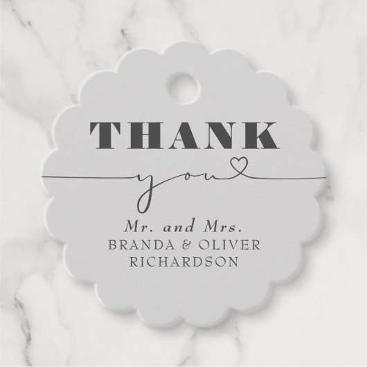 Niedliche Liebe Herztext Hochzeit Vielen Dank Geschenkanhänger (Vorderseite)