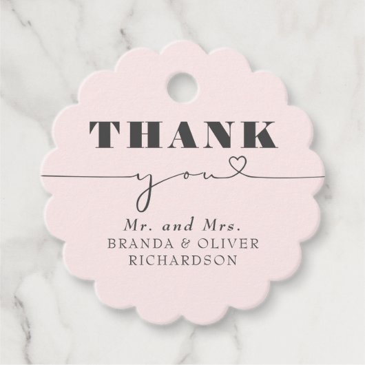 Niedliche Liebe Herztext Rosa Hochzeit Danke Geschenkanhänger (Vorderseite)