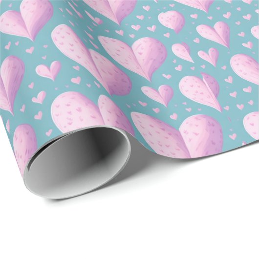 Niedliche Liebe hört Girly Pastellrosa und Blau Geschenkpapier (Rolleneckpunkt)