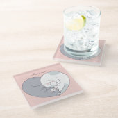 Niedliche Liebe Katzen Glasuntersetzer (Schrägansicht)