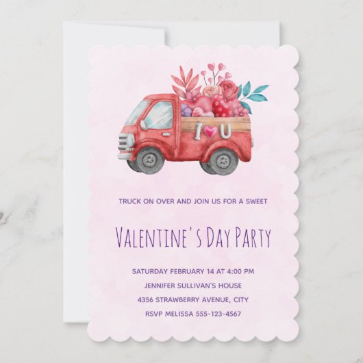 Niedliche Liebe LKW Befördern Valentinische Goodie Einladung (Vorderseite)