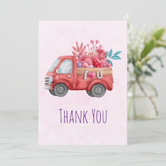 Niedliche Liebe LKW LKW Lkw Lkw Lkw Lkws und Blume Dankeskarte (Stehend Vorderseite)