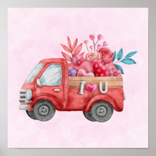 Niedliche Liebe LKW LKW Lkw Lkw Lkw Lkws und Blume Poster