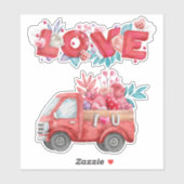 Niedliche Liebe LKW mit Herzkargo Wasserfarbe Aufkleber (Blatt)