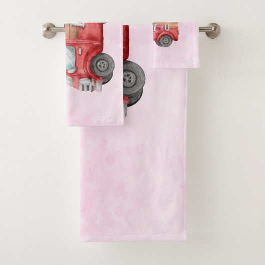 Niedliche Liebe LKW mit Herzkargo Wasserfarbe Badhandtuch Set (Insitu)
