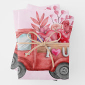 Niedliche Liebe LKW mit Herzkargo Wasserfarbe Geschenkpapier Set (Beispiel)
