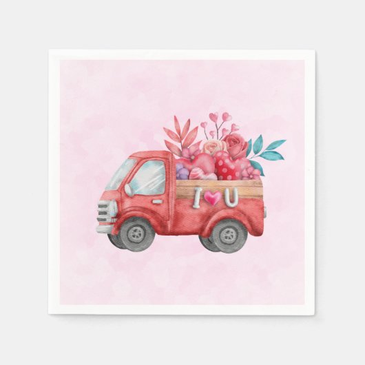 Niedliche Liebe LKW mit Herzkargo Wasserfarbe Serviette (Vorderseite)