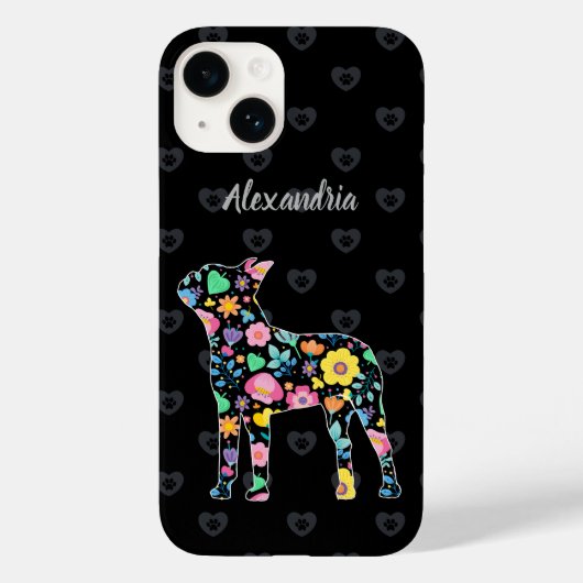 Niedliche Liebe Mein Boston Terrier Blumendesign Case-Mate iPhone Hülle (Rückseite)