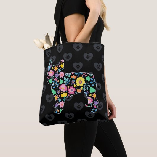 Niedliche Liebe Mein Französisch Bulldog Blumendes Tasche (Von Nahem)