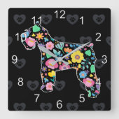 Niedliche Liebe Mein Schnauzer Blumendesign Quadratische Wanduhr (Vorderseite)