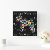 Niedliche Liebe Mein Schnauzer Blumendesign Quadratische Wanduhr (Zuhause)