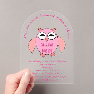 Niedliche Liebe Message Owl Custom Wedding Acryleinladungen