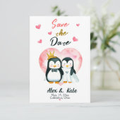 Niedliche Liebe Pinguin Wedding Save the Date (Stehend Vorderseite)