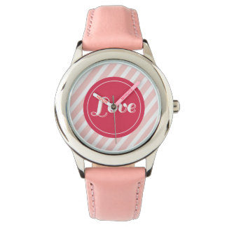 Niedliche Liebe Roter Kreis Rosa Streifen Girl Val Armbanduhr