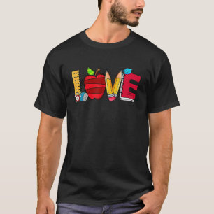 Niedliche Liebe Schule äpfelt zurück zum Schullehr T-Shirt