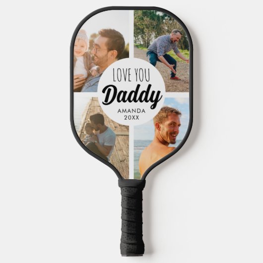 Niedliche Liebe Sie 'Daddy' Custom Foto Collage Pickleball Schläger (Vorderseite)