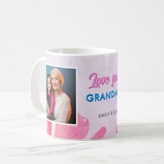 Niedliche Liebe Sie Oma Pink Blume 2 Fotos Kaffeetasse (Vorderseite Links)