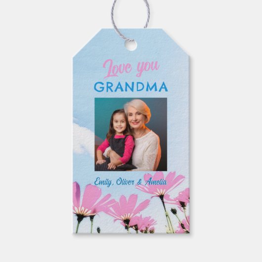 Niedliche Liebe Sie Oma Pink Blume Foto Geschenkanhänger (Vorderseite)