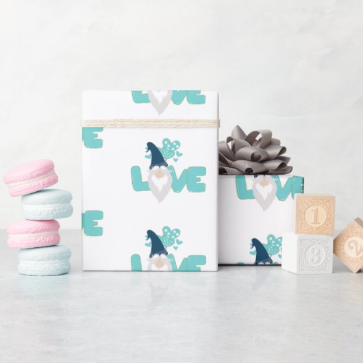 Niedliche Liebe Valentinstag Gnome Aquamarin Blue Geschenkpapier (Babyparty)