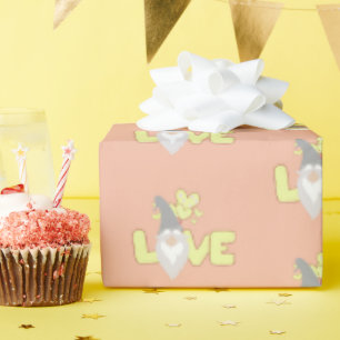 Niedliche Liebe Valentinstag Gnome Pink Yellow Gra Geschenkpapier