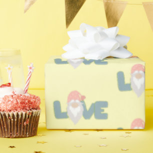 Niedliche Liebe Valentinstag Gnome Pink Yellow Gra Geschenkpapier
