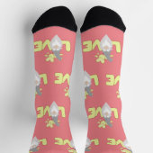 Niedliche Liebe Valentinstag Gnome Rosa Gelb Grau Socken (Oben)