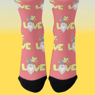 Niedliche Liebe Valentinstag Gnome Rosa Gelb Grau Socken