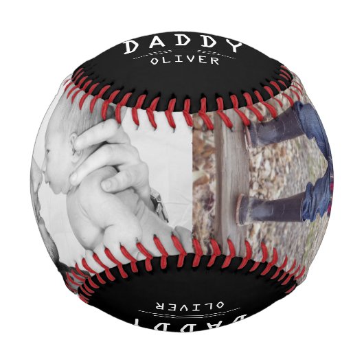 Niedliche Liebe You Daddy Black 2 FotoCollage Baseball (Vorderseite)