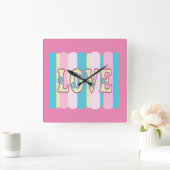 Niedliche Liebe Zitat Feminine Pastellfarben Rosa Quadratische Wanduhr (Zuhause)