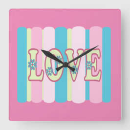 Niedliche Liebe Zitat Feminine Pastellfarben Rosa  Quadratische Wanduhr