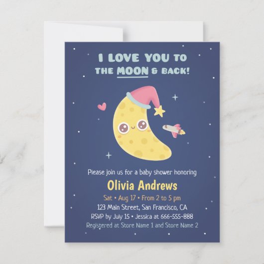 Niedliche Liebe zur Mond & Back Baby Dusche Einladung (Vorderseite)