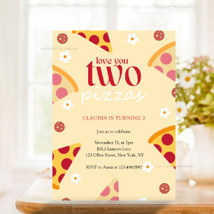 Niedliche Liebe Zwei Pizzen Zweite Geburtstagspart Einladung