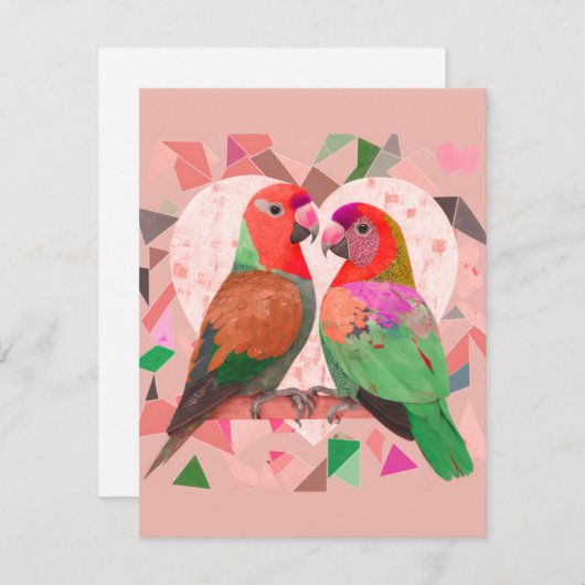 NIEDLICHE LIEBENGEBURT, FARBIGE LIEBE, PINK BIRD MITTEILUNGSKARTE (Vorne/Hinten)