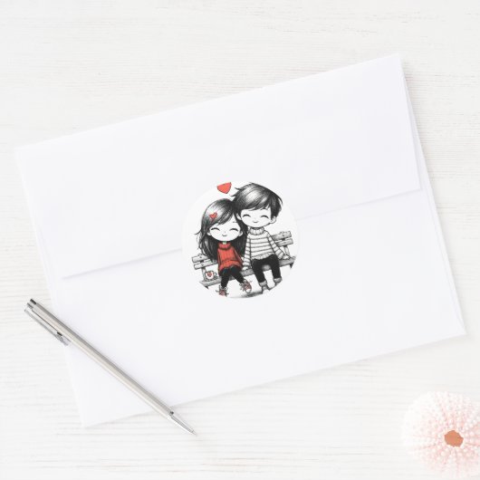 Niedliche Liebespaare Runder Aufkleber (Umschlag)