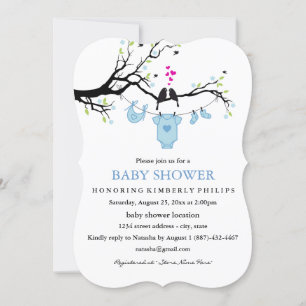 Niedliche Liebesvögel Boy Babydusche einladen Einladung