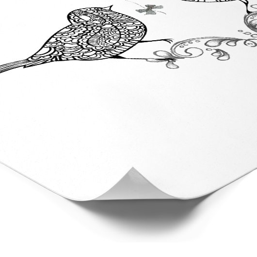 Niedliche Liebesvögel in Schwarz-Weiß-Poster-Print Poster (Ecke)