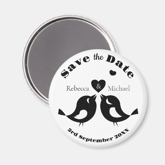 Niedliche Liebesvögel Save the Date Personalisiert Magnet (Vorderseite/Rückseite)