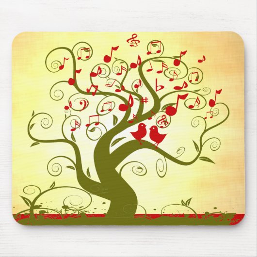 Niedliche Liebesvögel singen Swirl Tree MousePad (Vorne)
