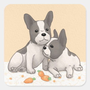 Niedliche Liebhaber von Bulldogs Illustration Art Quadratischer Aufkleber