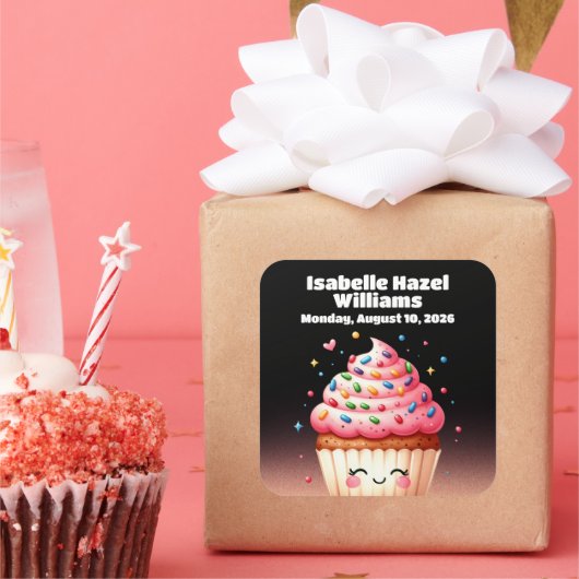 Niedliche L'il Cupcake Candy Sprinkles Kinderdusch Quadratischer Aufkleber (Party)