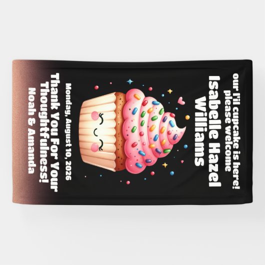 Niedliche L'il Cupcake Sprinkles Baby Dusche Willk Banner (Horizontal)