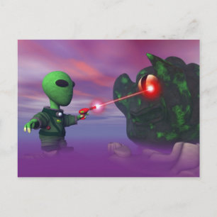 Niedliche lila Alien & Blob Postkarte