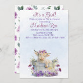 Niedliche Lila Babydusche der Highlands Einladung (Vorne/Hinten)