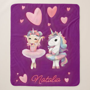 Niedliche Lila Ballerina Unicorn Fleece Blanket Sherpadecke